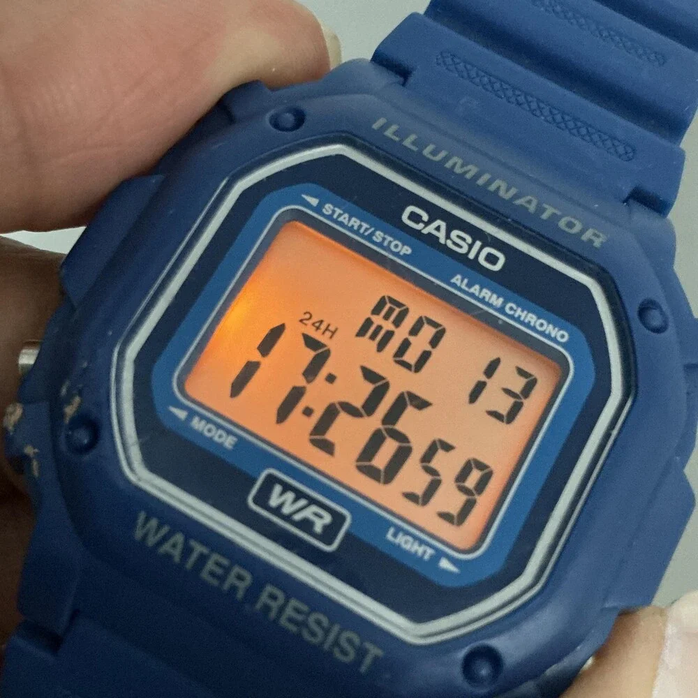 Casio F-108WH 3224 Mens Watch 42mm Gray Digital Blue Resin Day Date Illuminator